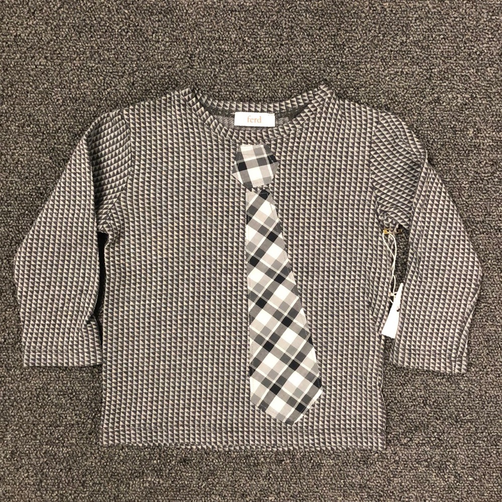 Boys jacquard cotton T shirt with tie detail